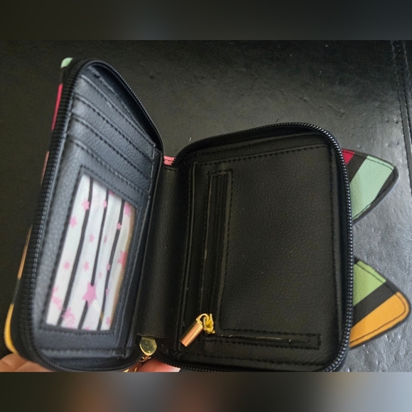 Betsey Johnson Kitty Cat Zipper Wallet Rainbow Stripe - Picture 6 of 8